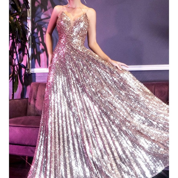 Cinderella Divine CH189 Rose Gold Long Dress - Picture 3 of 9